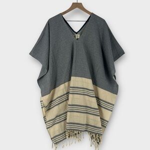 Tribe Alive Handmade Fringe Striped Poncho Western Rustic‎ Boho